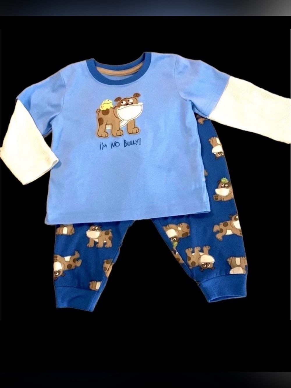 Carterโs Baby Infant Boys Blue BULLDOG Long Sleeve Pajamas Pjs Pants Set 24M